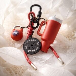 Red Sports Keychain with Fitness Charm